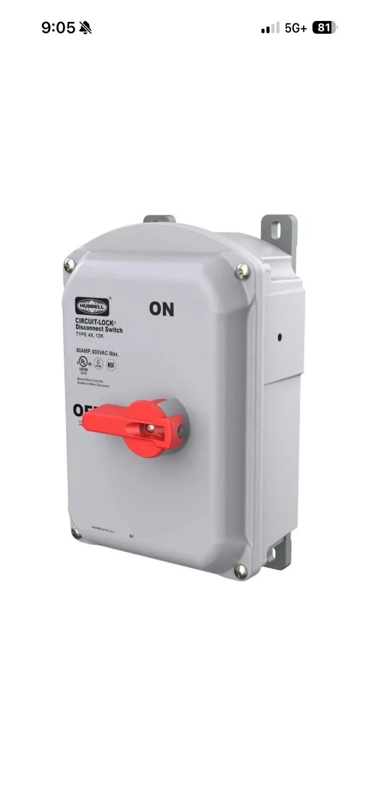 Hubbell Wiring Device - Kellems HBLDS60AC With Auxiliary contacts
