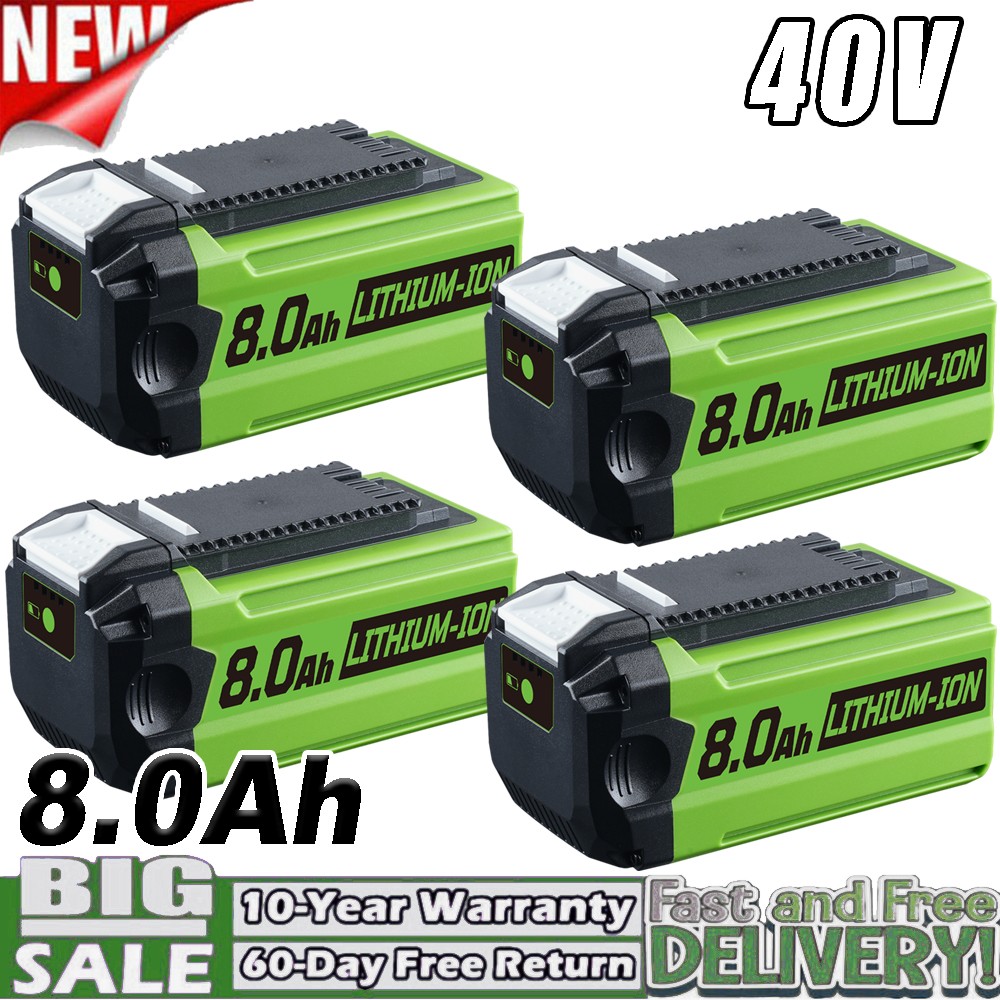 4X 40V 8.0Ah Li-ion High Capacity Battery for greenworks G-MAX 29472 29462 29252