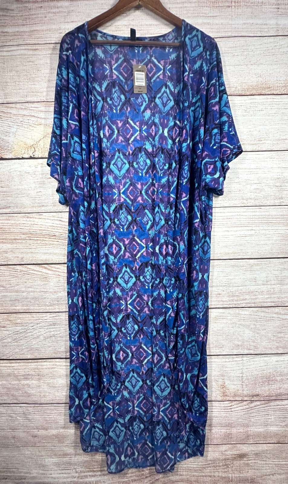 Torrid Women’s 4/5 Plus Size Printed Mesh Dolman Maxi Kimono Duster Blue Purple