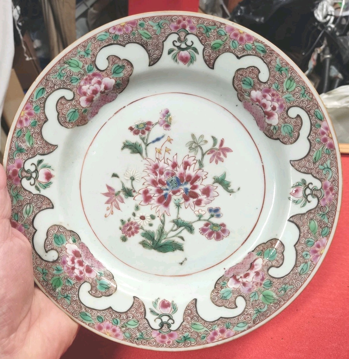 Antique 18th century Chinese Export Porcelain Famille Rose Plate Peonies Peony Antique 18th century Chinese Export Porcelain Famille Rose Plate Peonies Peony