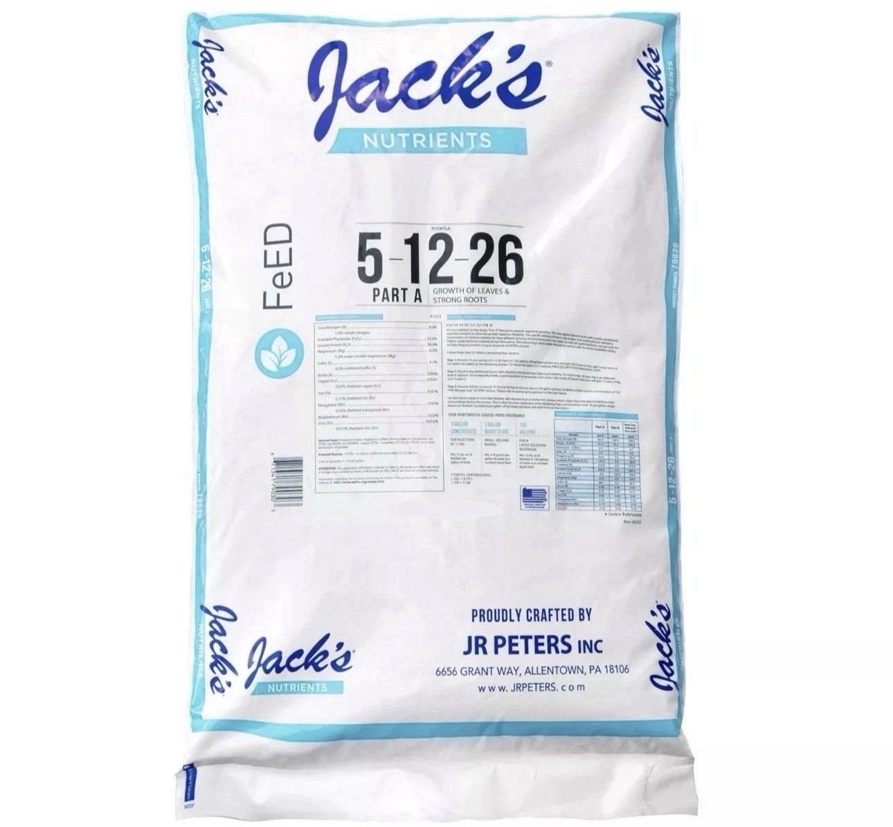 12lb Jacks Hydroponic Fertilizer Nutrient 5-12-26 (Repack)