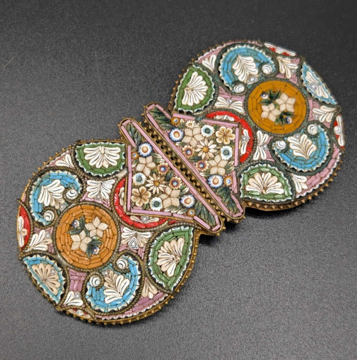Large Antique Micro Mosaic Belt Buckle
