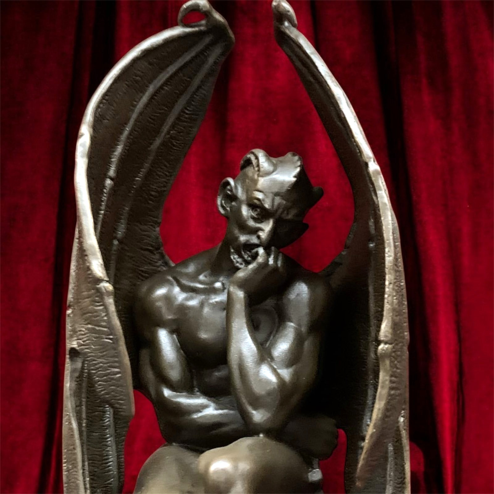 Vintage Bronze Devil Sculpture Statue Satyr Skull Mori Marble Deco Gothic SATAN