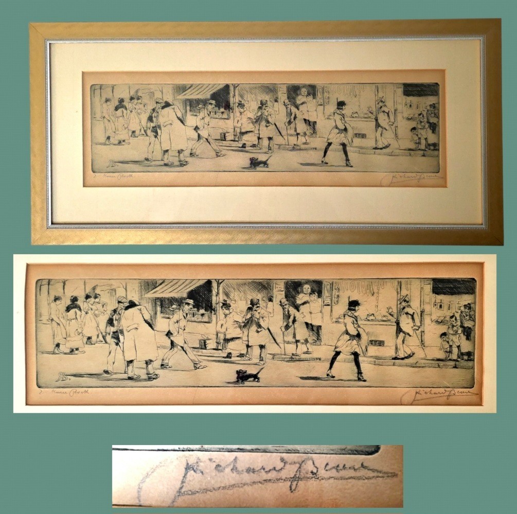 Richard Bloos Signed 1930 Altmarkt German Etching Framed Old Market Street Scene