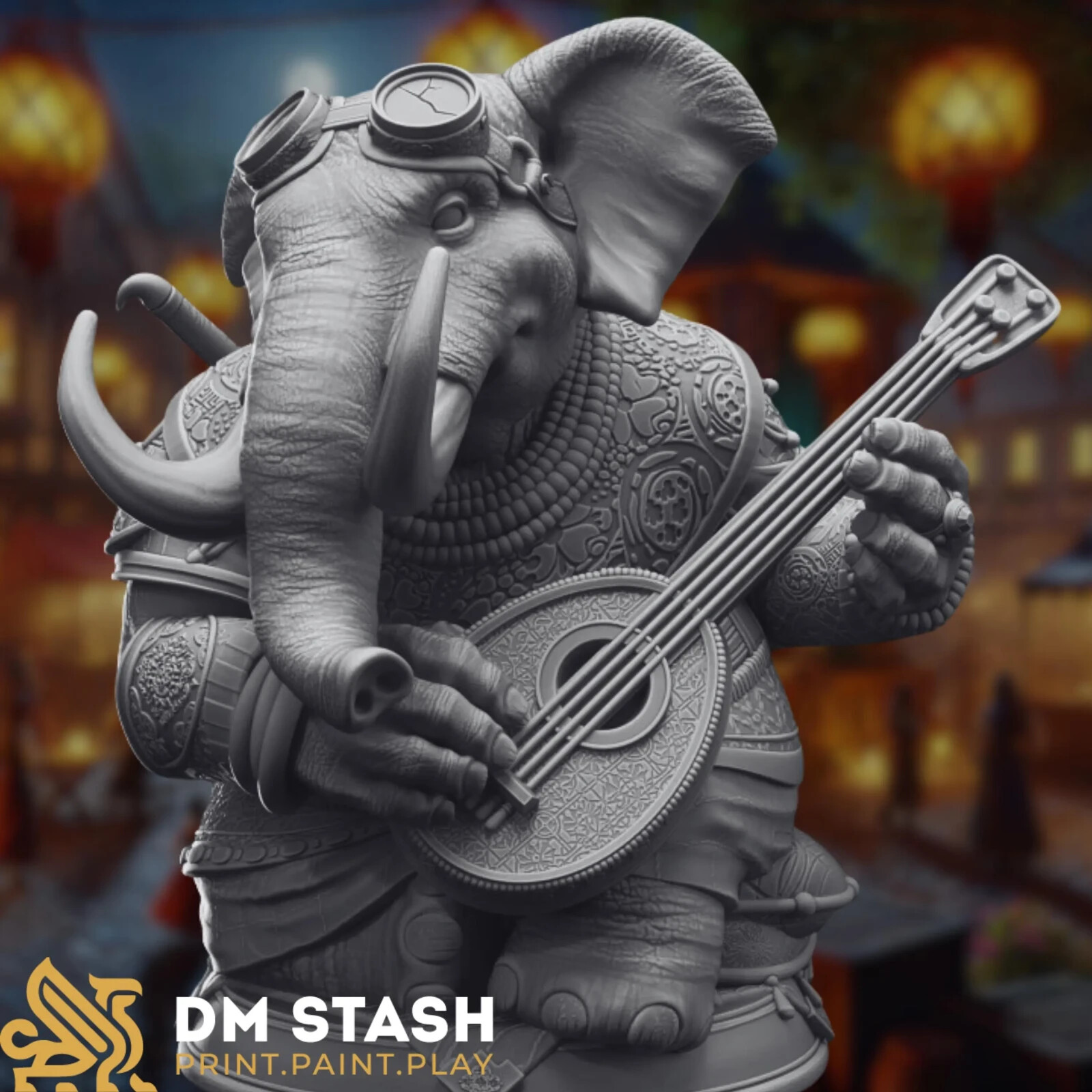 Loxodon Bard Mini | Seated Gentle Giant Lore Bard Miniature | DM Stash