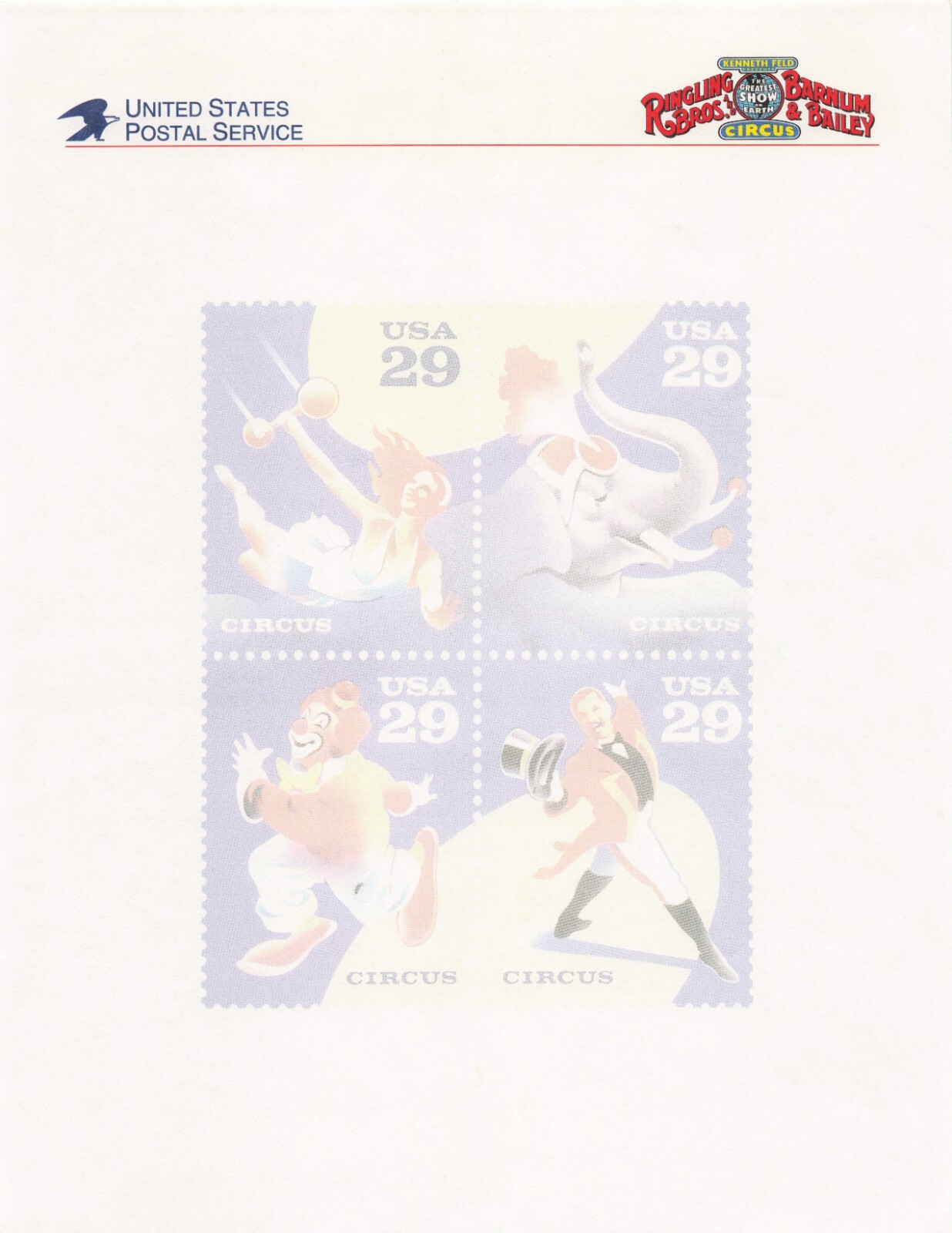 Ringling Bros Barnum Bailey Circus USPS Stamps Unused Letterhead Vintage