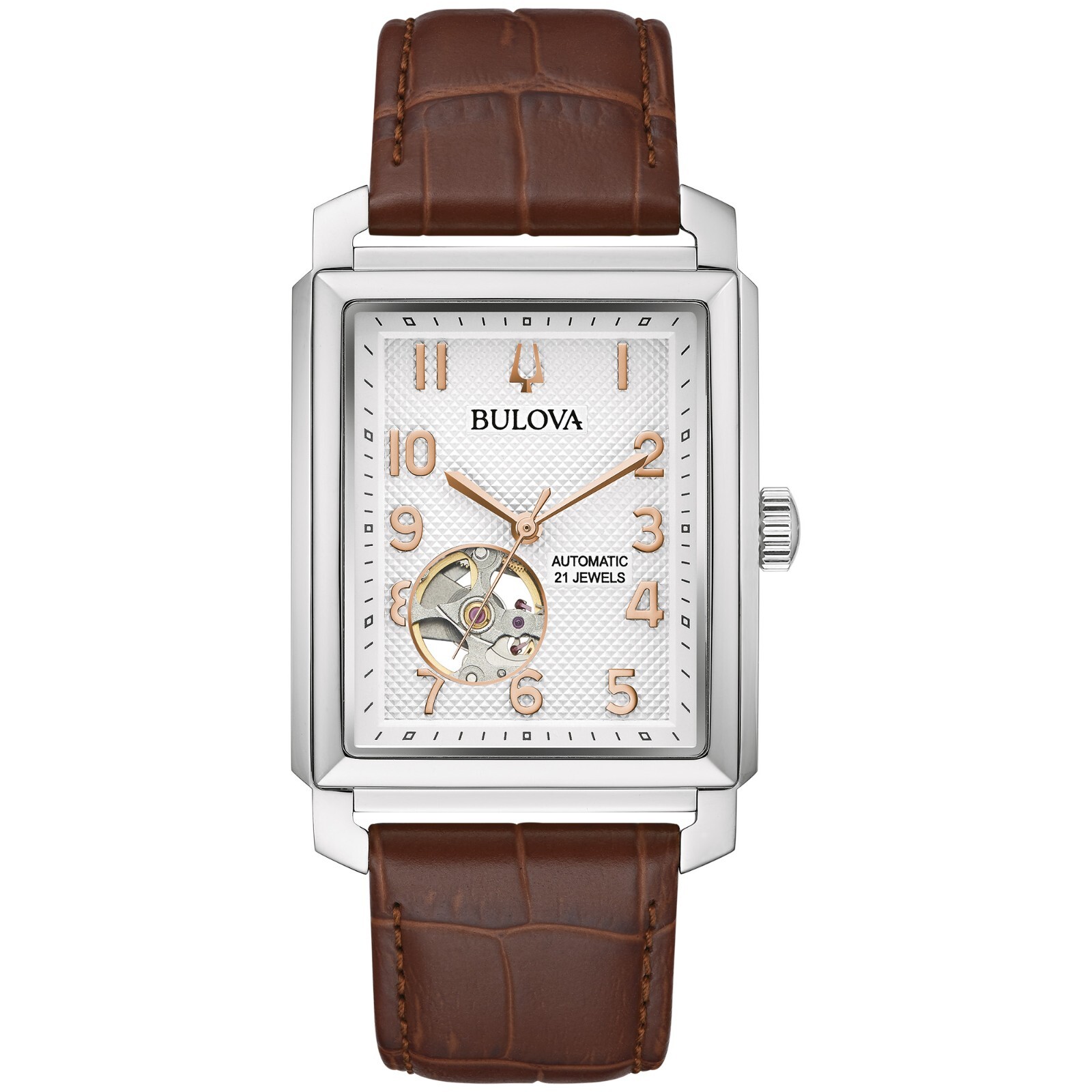 Bulova Men's Sutton Classic President Automatic Brown Leather Watch 33 MM 96A268