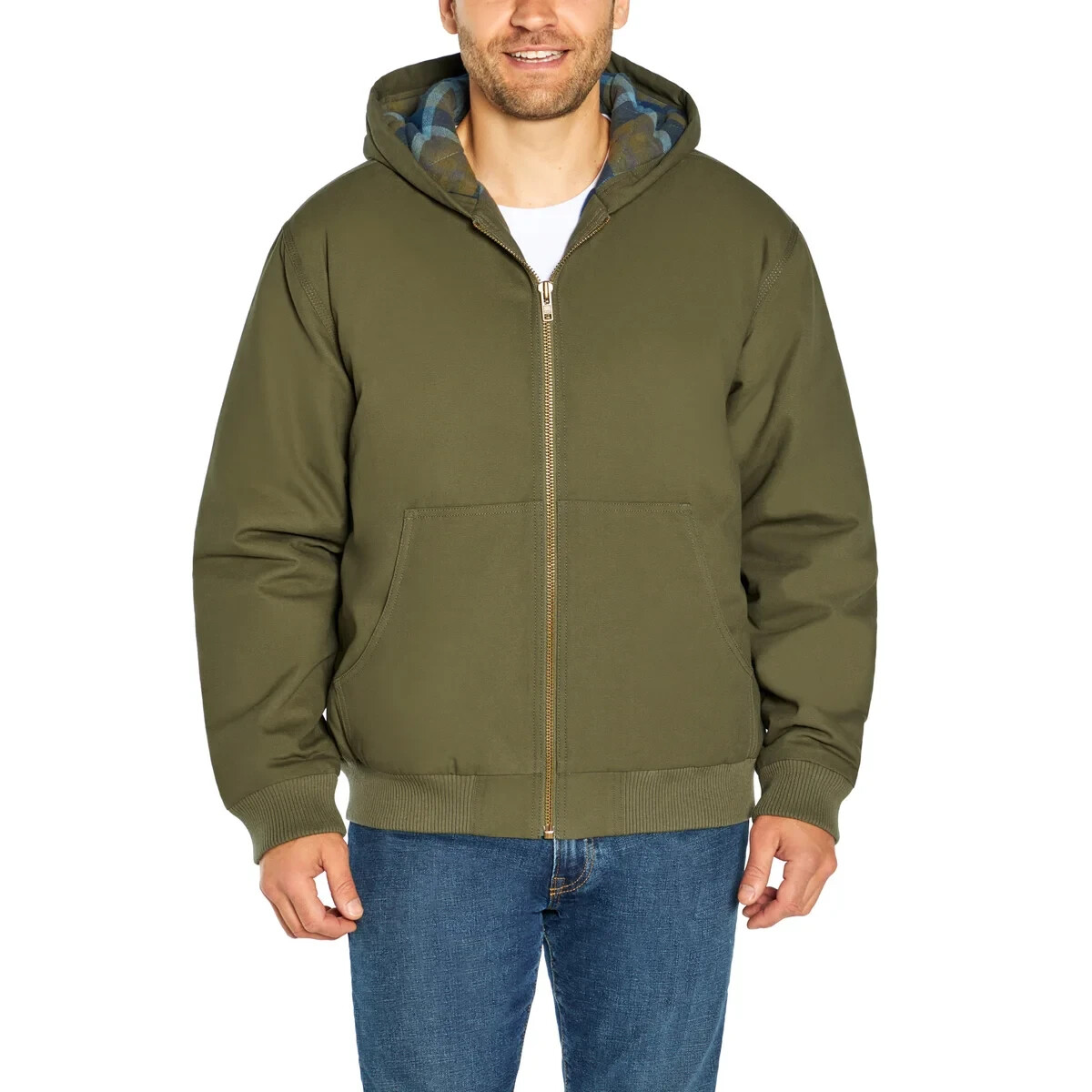 Woolrich Men\'s Hooded Canvas Utility Jacket Full Zip Flannel Lined New with Tags