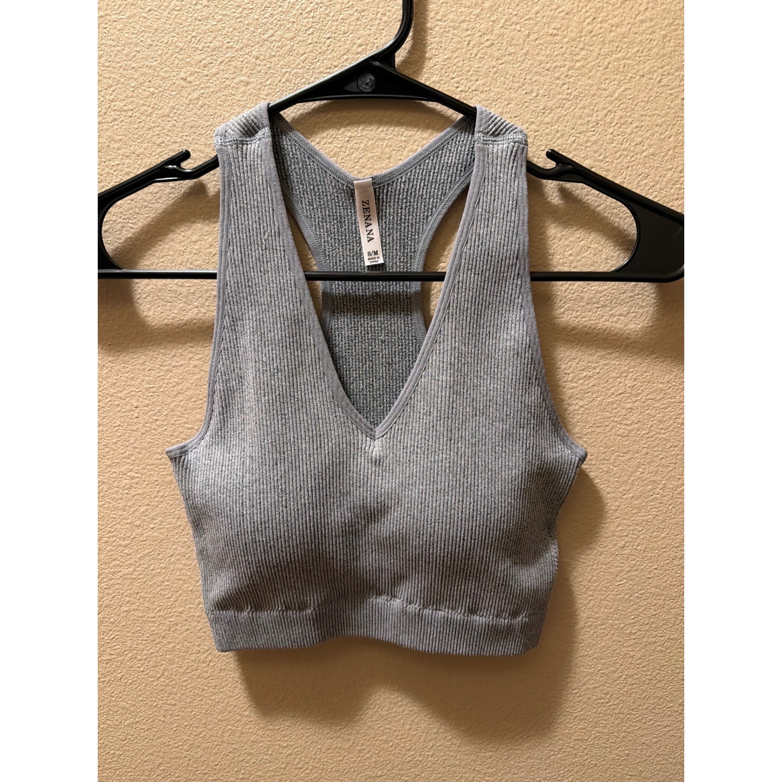 Zenana Outfitters Gray Ribbed V-Neck Racerback Brami Padded Zenana Outfitters Gray Ribbed V-Neck Racerback Brami Padded