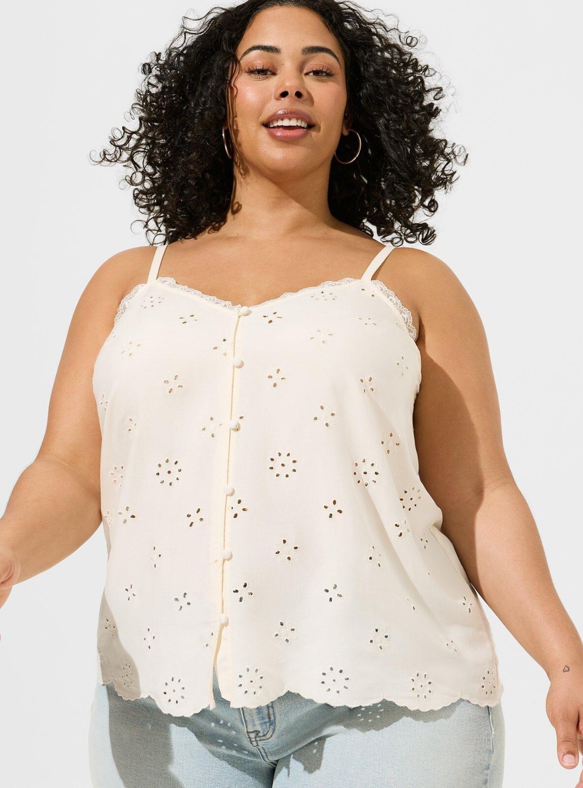 Torrid Plus Size 2X Eyelet Challis Swing Cami Sleeveless V-Neck Ivory NWT
