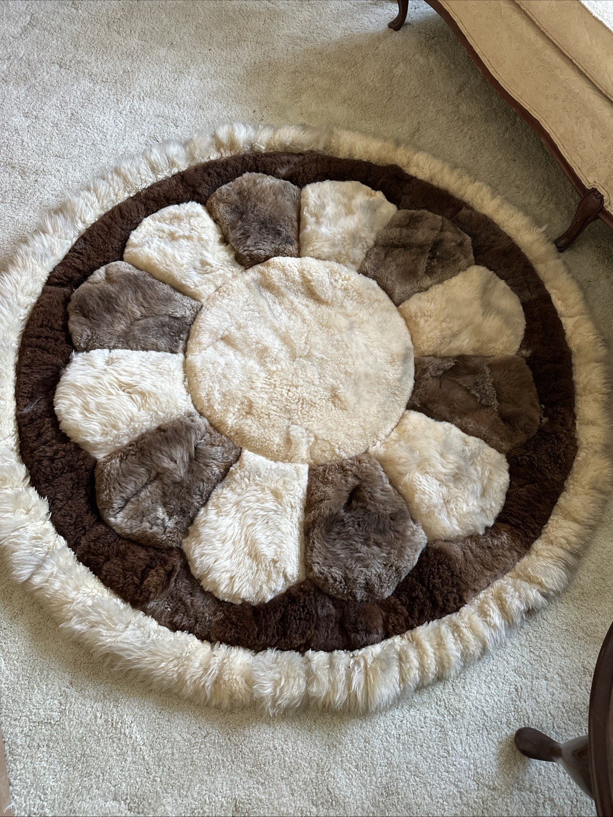Great American fur Co. 100% alpaca fur made in Peru rug *read* Vtg Patchwork
