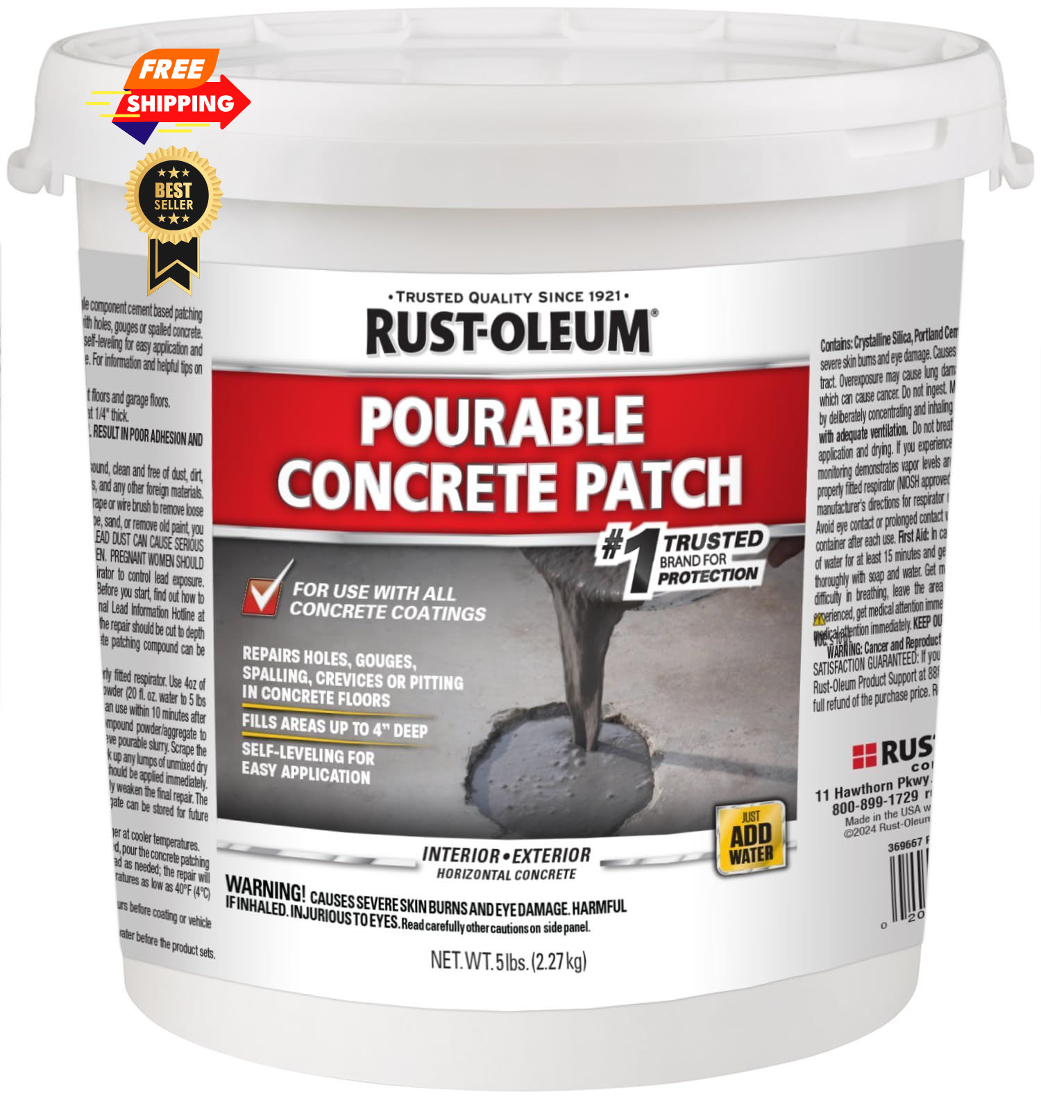 Rust-Oleum 369667 Pourable Concrete Patch, 5 lb 5 Pail (Pack of 1), Gray