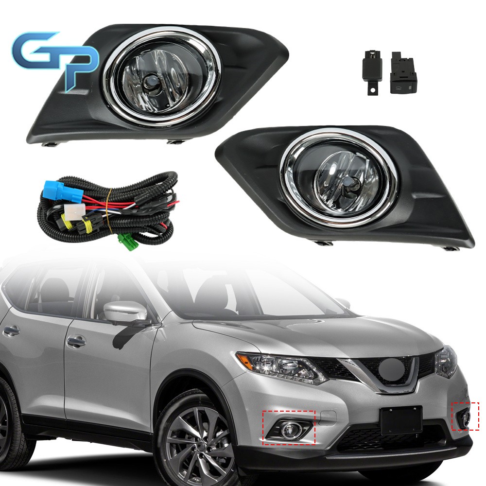 For 2014-2016 Nissan Rogue Front Bumper Fog Lights Lamp+Switch+Bezel Kit Pair