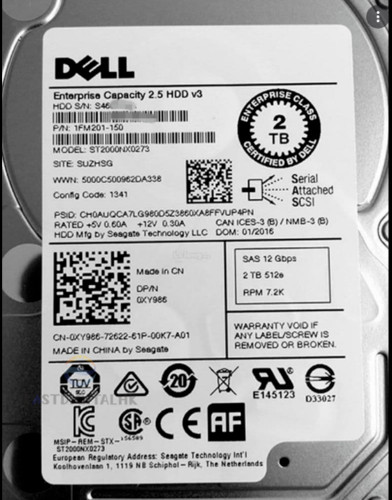 Dell XY986 0XY986 ST2000NX0273 2TB 7.2K SAS 12GB/s 128MB 2.5\
