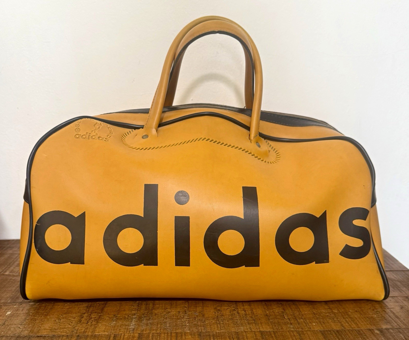 Vintage 70s Adidas Boston Bag Made In Spain Madrid ReLampago Duffle Yellow Retro