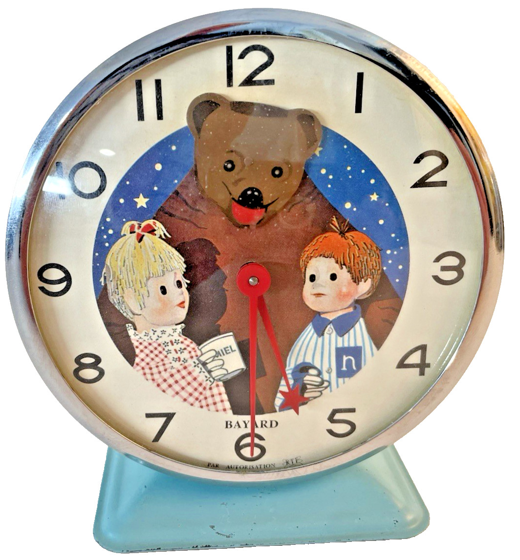 Vintage French BAYARD Alarm Motion Animated Bear Bonne Nuit Le Petite clock 1964 Vintage French BAYARD Alarm Motion Animated Bear Bonne Nuit Le Petite clock 1964