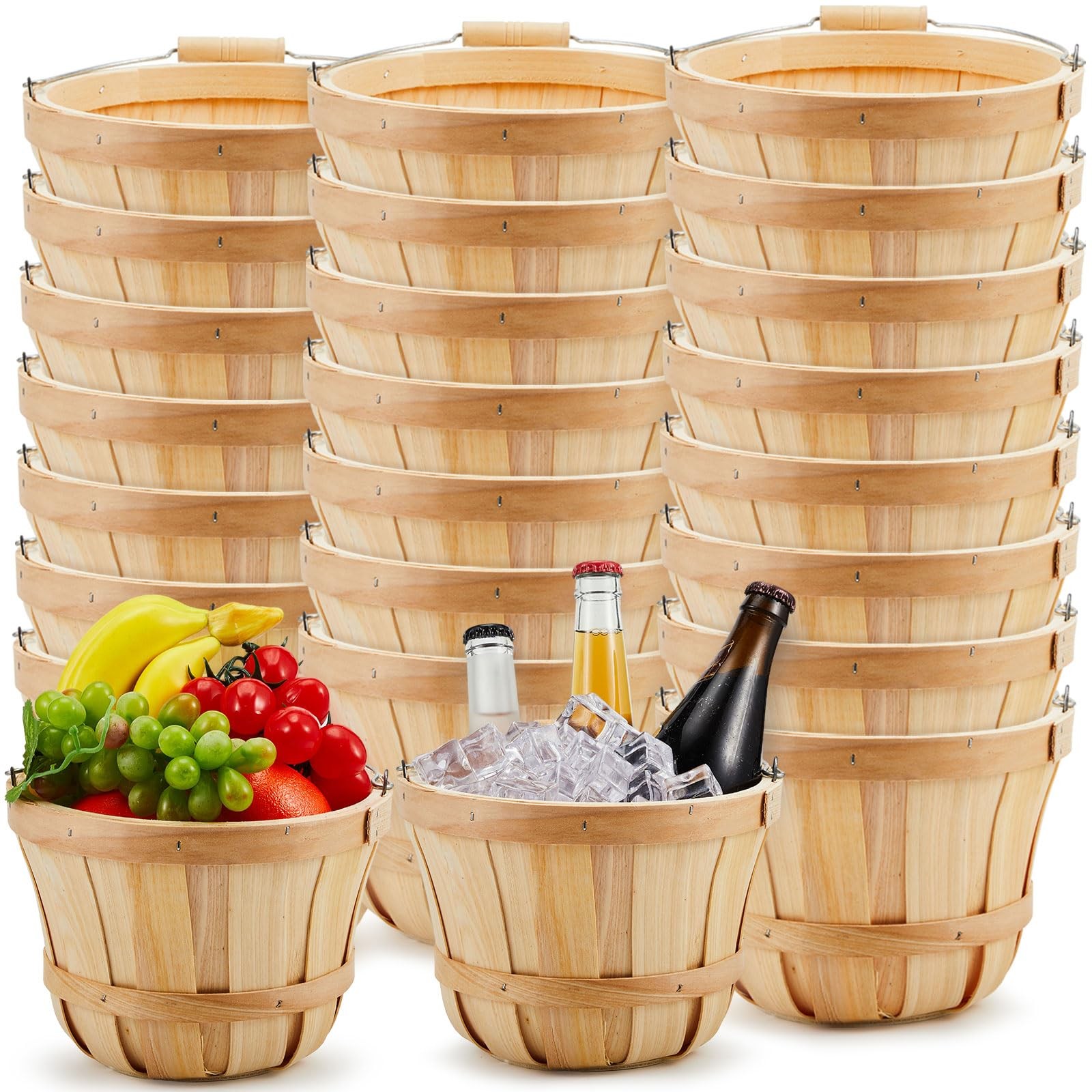 Marsui 24 Pcs Natural Wood Apple Bushel Baskets