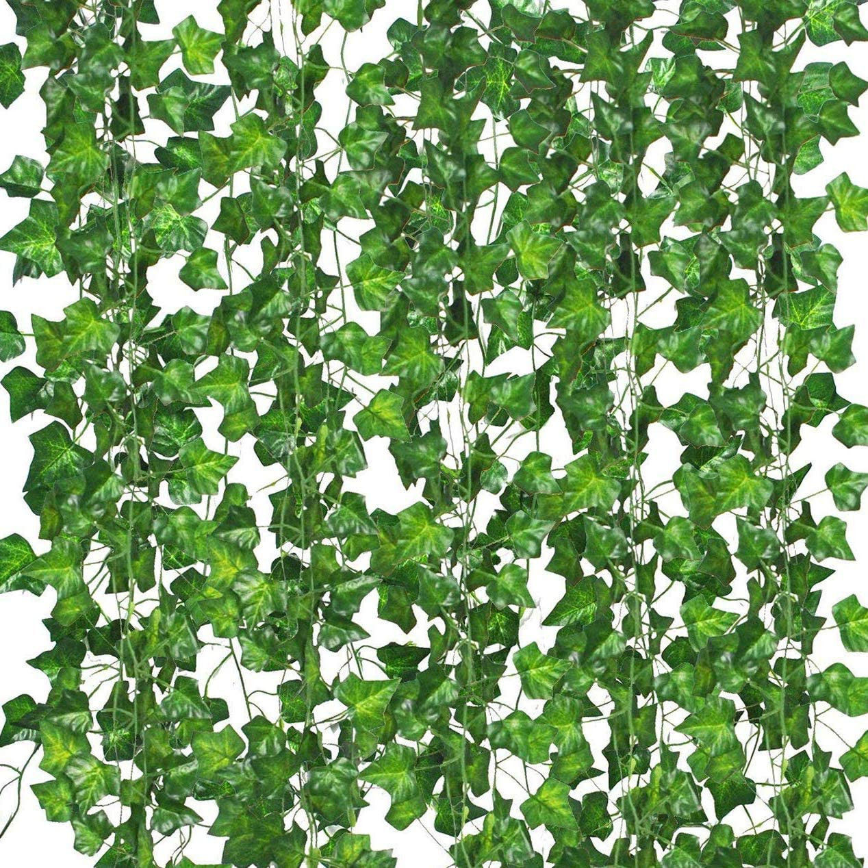 EZFLOWERY 12 Strands 84 Feet Artificial Ivy Vines Leaves, Silk Garland Fake EZFLOWERY 12 Strands 84 Feet Artificial Ivy Vines Leaves, Silk Garland Fake