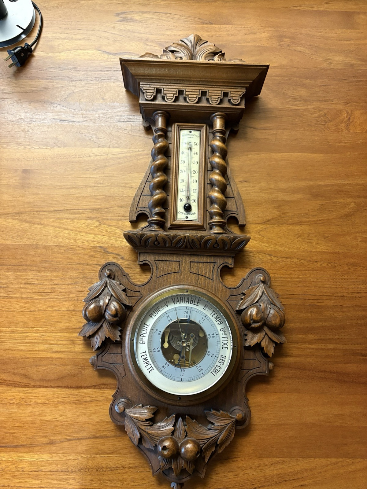 Vintage french Wood Barometer & Thermometer Vintage french Wood Barometer & Thermometer
