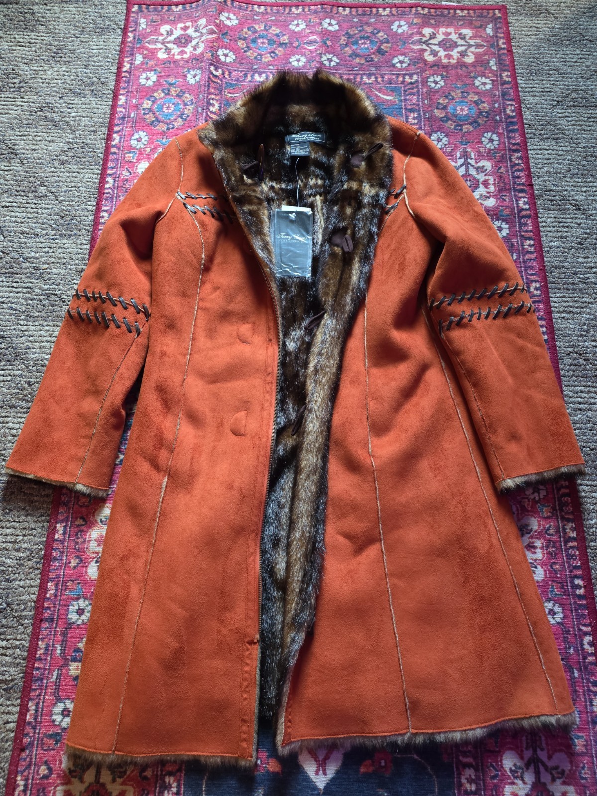 Vintage Terry Lewis Classic Luxuries Faux Fur Coat Size Orange/Brown Small Vintage Terry Lewis Classic Luxuries Faux Fur Coat Size Orange/Brown Small