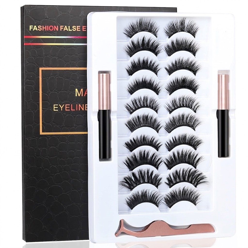20 Pairs Magnetic Eyelashes Kit with Eyeliner Reusable No Glue Lashes