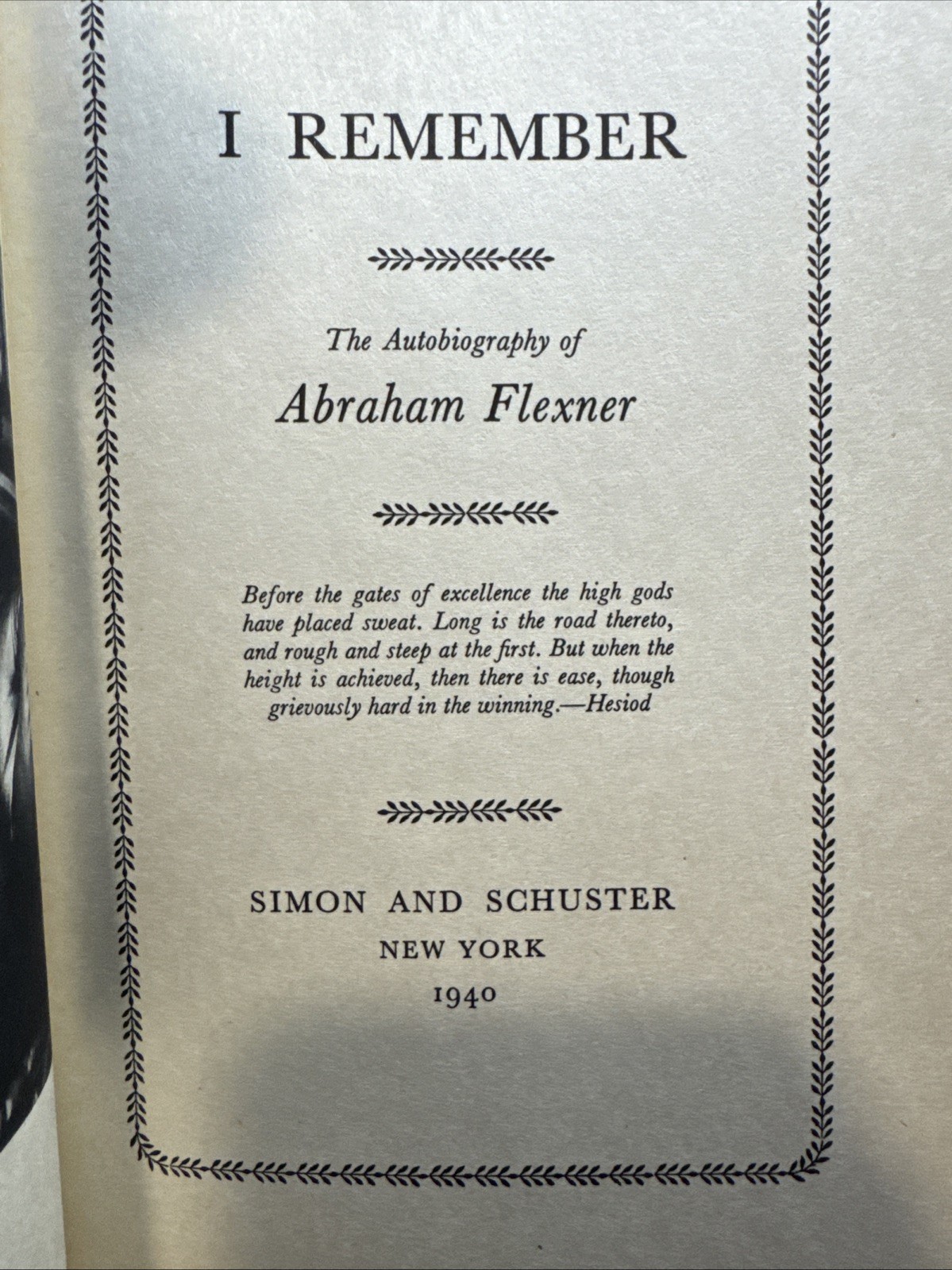 1940 I Remember: The Autobiography of Abraham Flexner, Inscribed