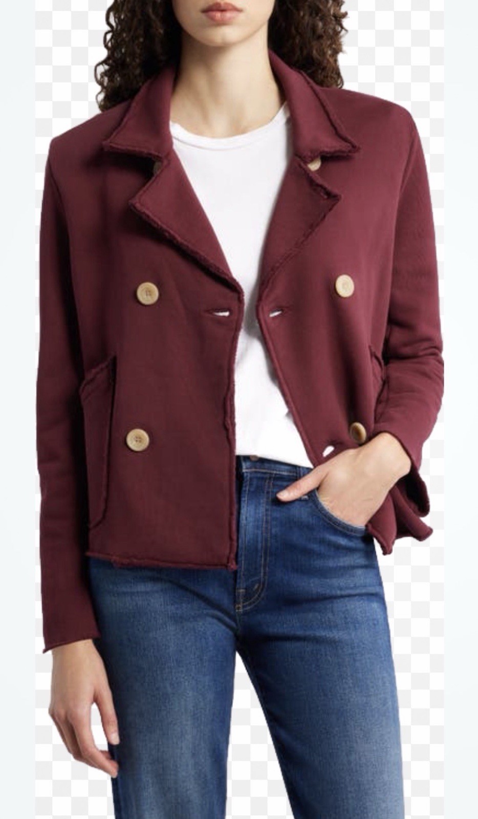 New Frank & Eileen Mini Belfast Crop Knit Peacoat In Redwood Size M $328