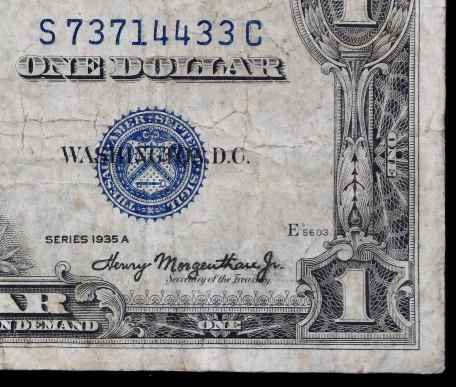 MIDDLE RUN 1935A $1 Silver Certificate between R & S runs series A S73714433C
