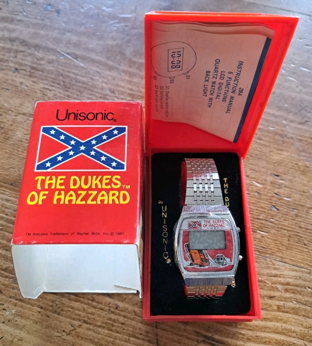 NOS Vintage 1981 The Dukes Of Hazard LCD Watch W/Box, Sleeve, Instructions NOS Vintage 1981 The Dukes Of Hazard LCD Watch W/Box, Sleeve, Instructions