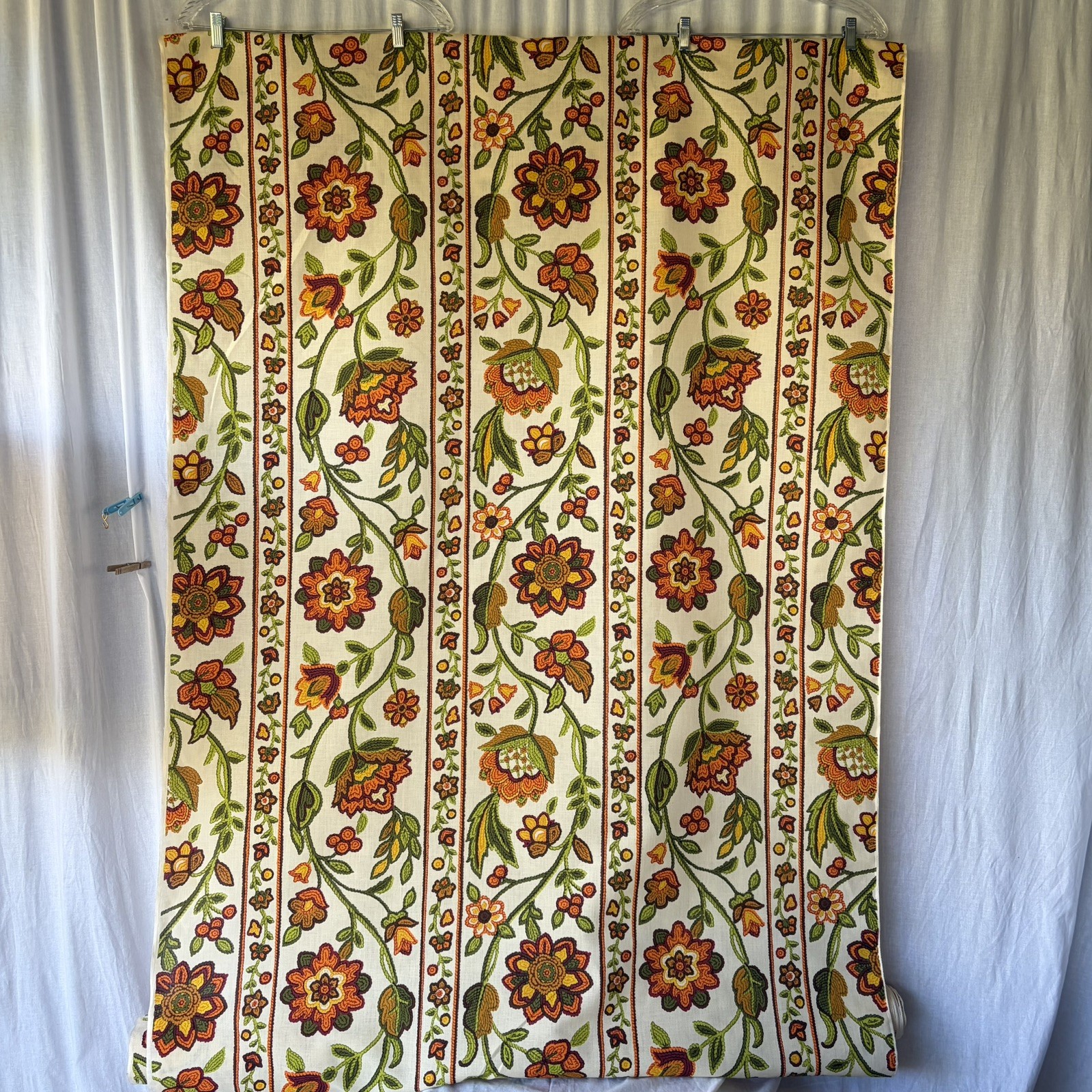 BTY 1970s gold Jacobean Floral Stripe Decor Fabric granny core BTY 1970s gold Jacobean Floral Stripe Decor Fabric granny core