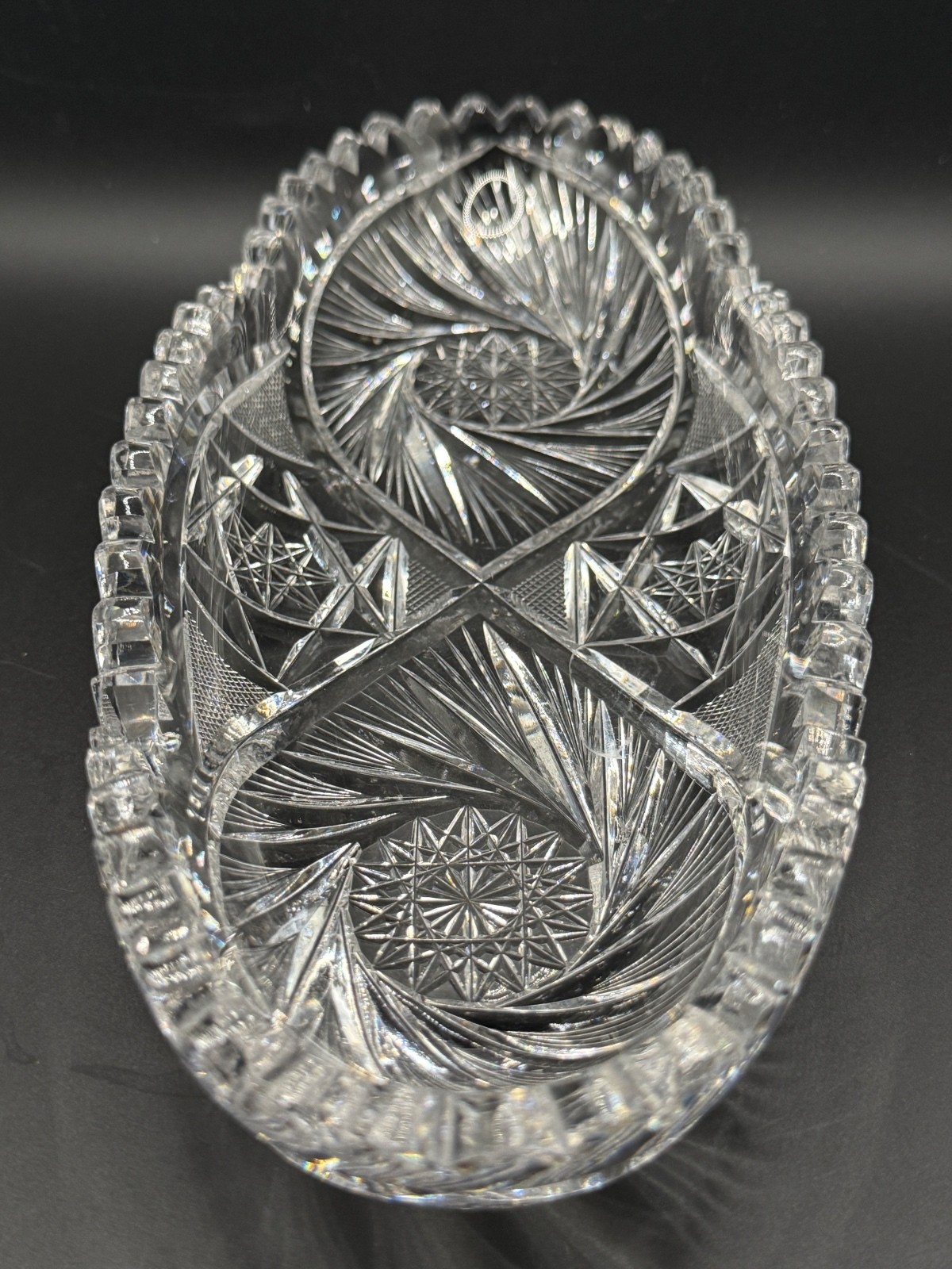 Antique ABP Cut Glass Celery Relish Dish Tornado Pinwheel Hobstar Sawtooth