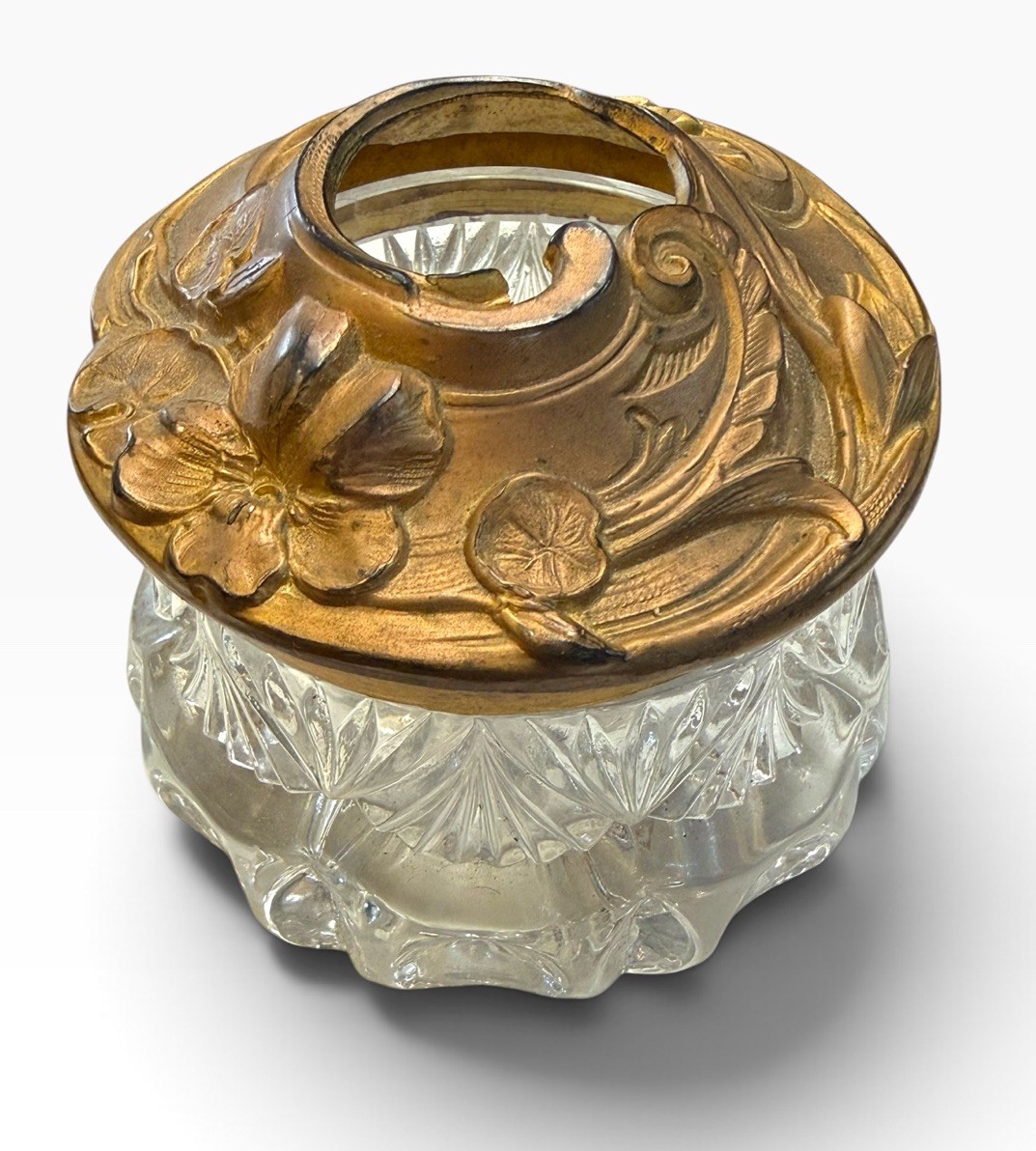 Antique 1900s Glass Hair Receiver Metal Art Nouveau Lid Antique 1900s Glass Hair Receiver Metal Art Nouveau Lid