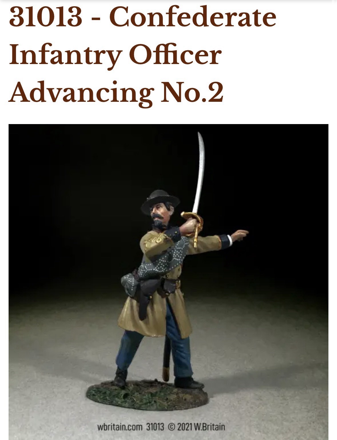 W. Britain American Civil War Confederate Officers Set of 2 Advancing MIB 1:30