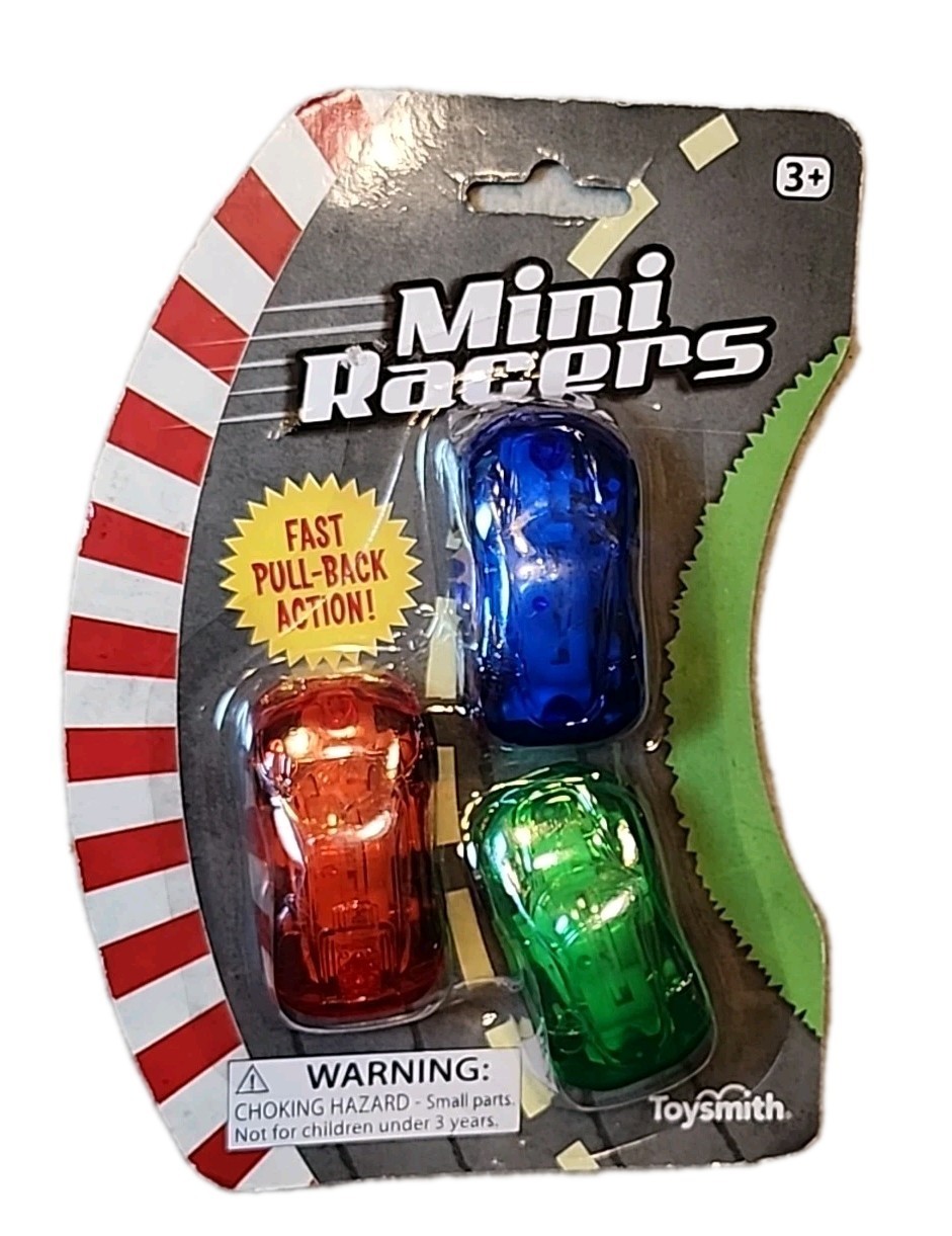 2019 TOYSMITH 3 PACK MINI RACERS PULL BACK & GO CARS BLUE RED GREEN