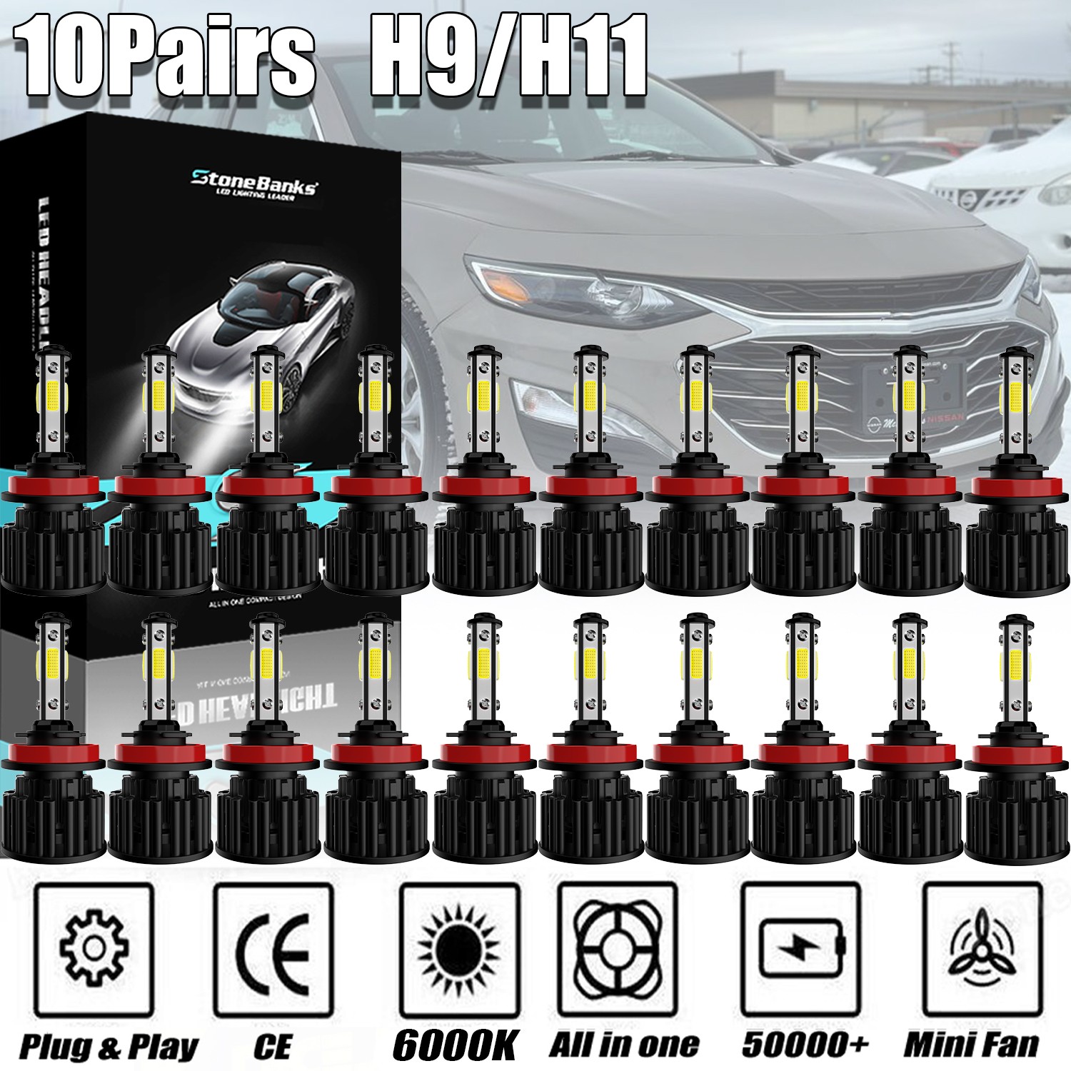 Wholesale 10Pair H11 LED Headlight Bulbs Kit 6500K Bright White Headlight Bulbs
