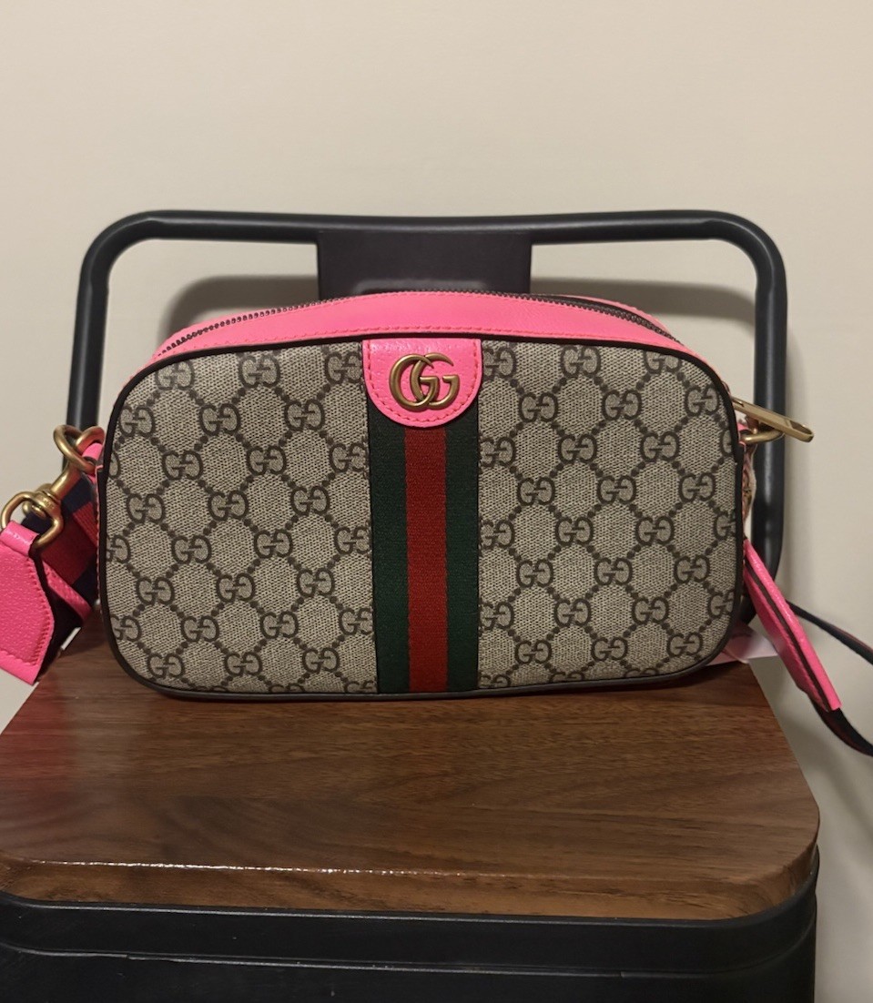 Gucci Ophidia Leather Crossbody Bag Pink Trim Gucci Ophidia Leather Crossbody Bag Pink Trim