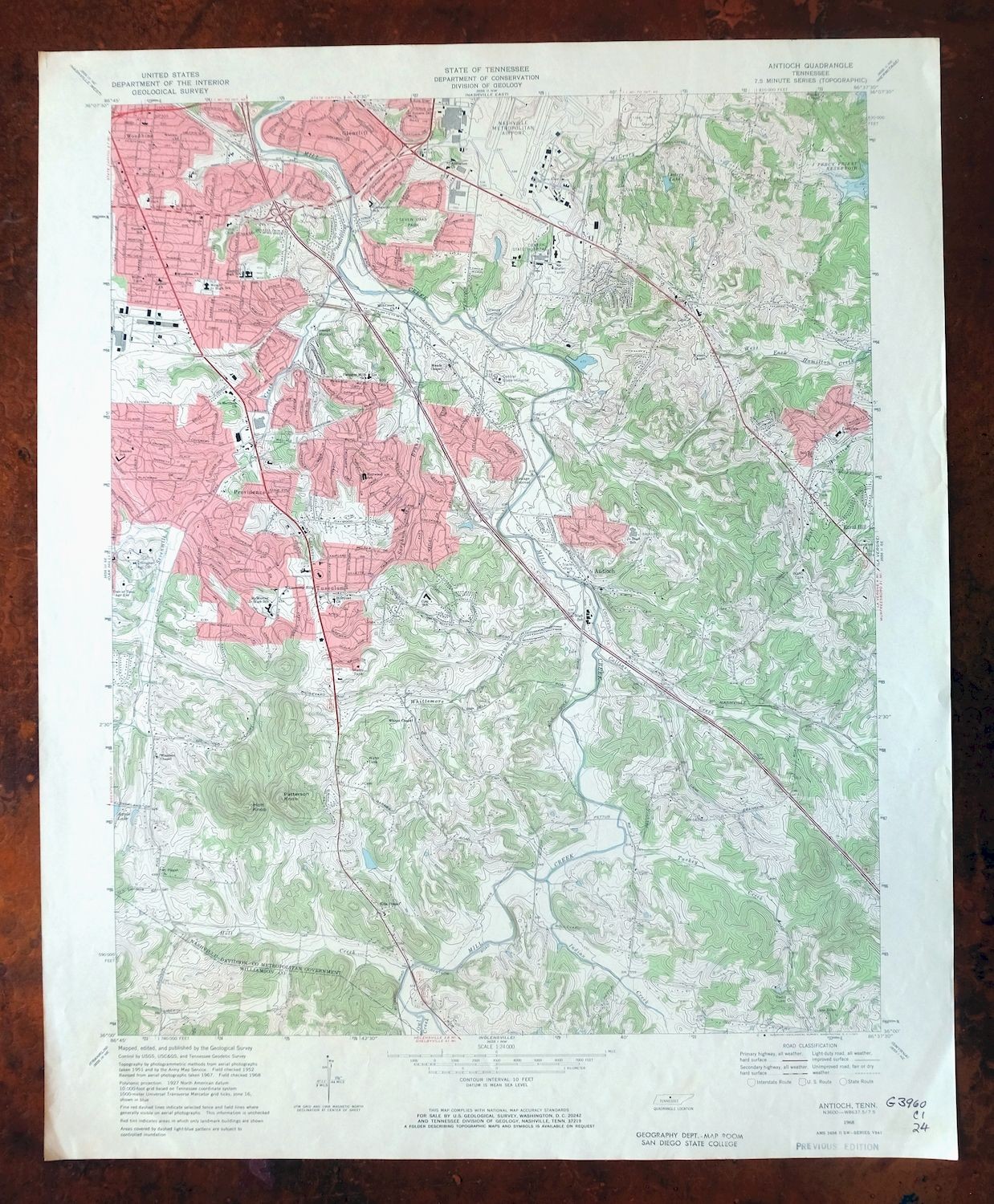 Antioch South Nashville Lenox Village Tennessee Vintage USGS Topo Map 1971