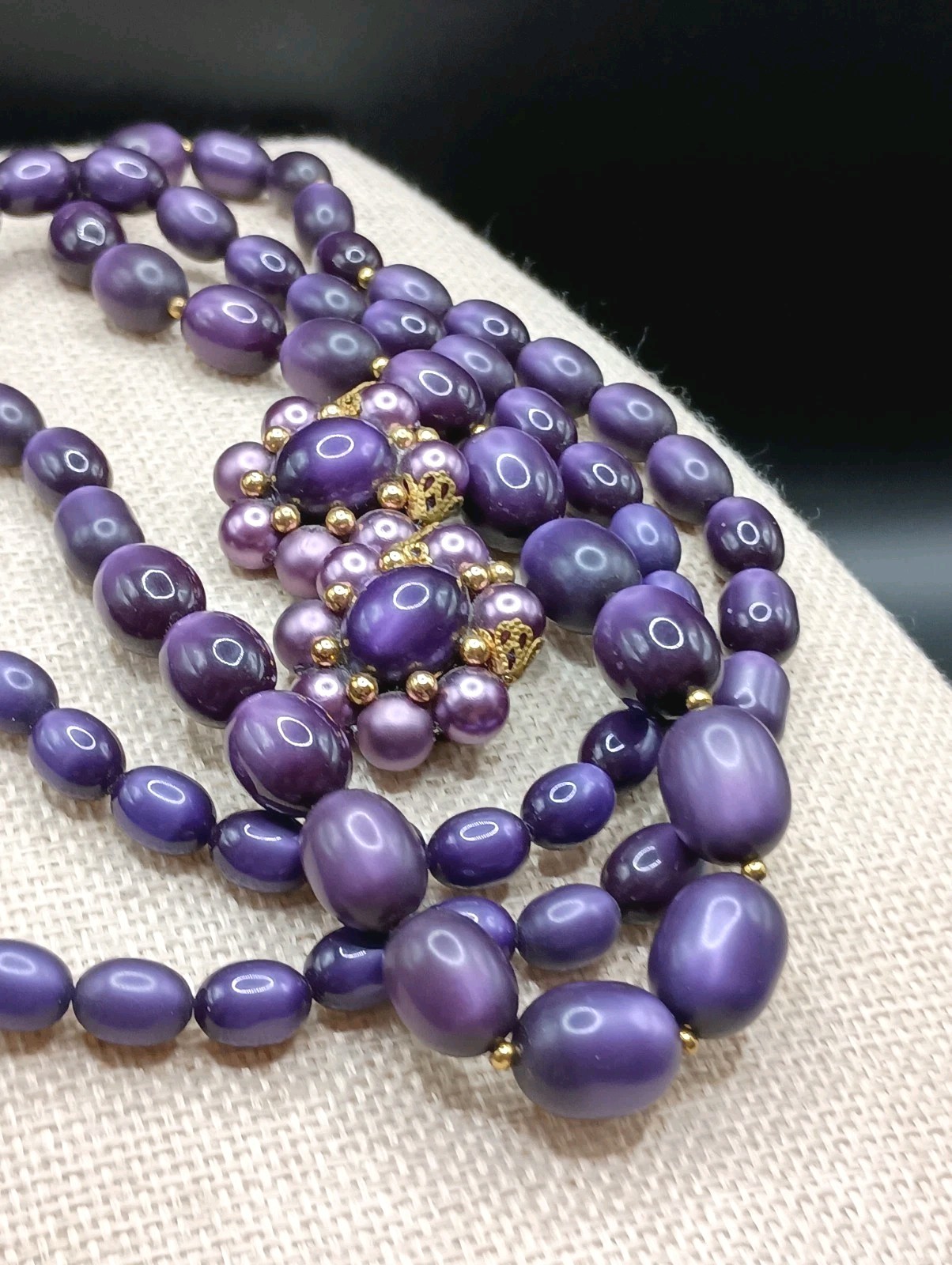 Vintage Purple Moonglow Lucite Beaded Necklace Clip Earrings Set 35 Vintage Purple Moonglow Lucite Beaded Necklace Clip Earrings Set 35