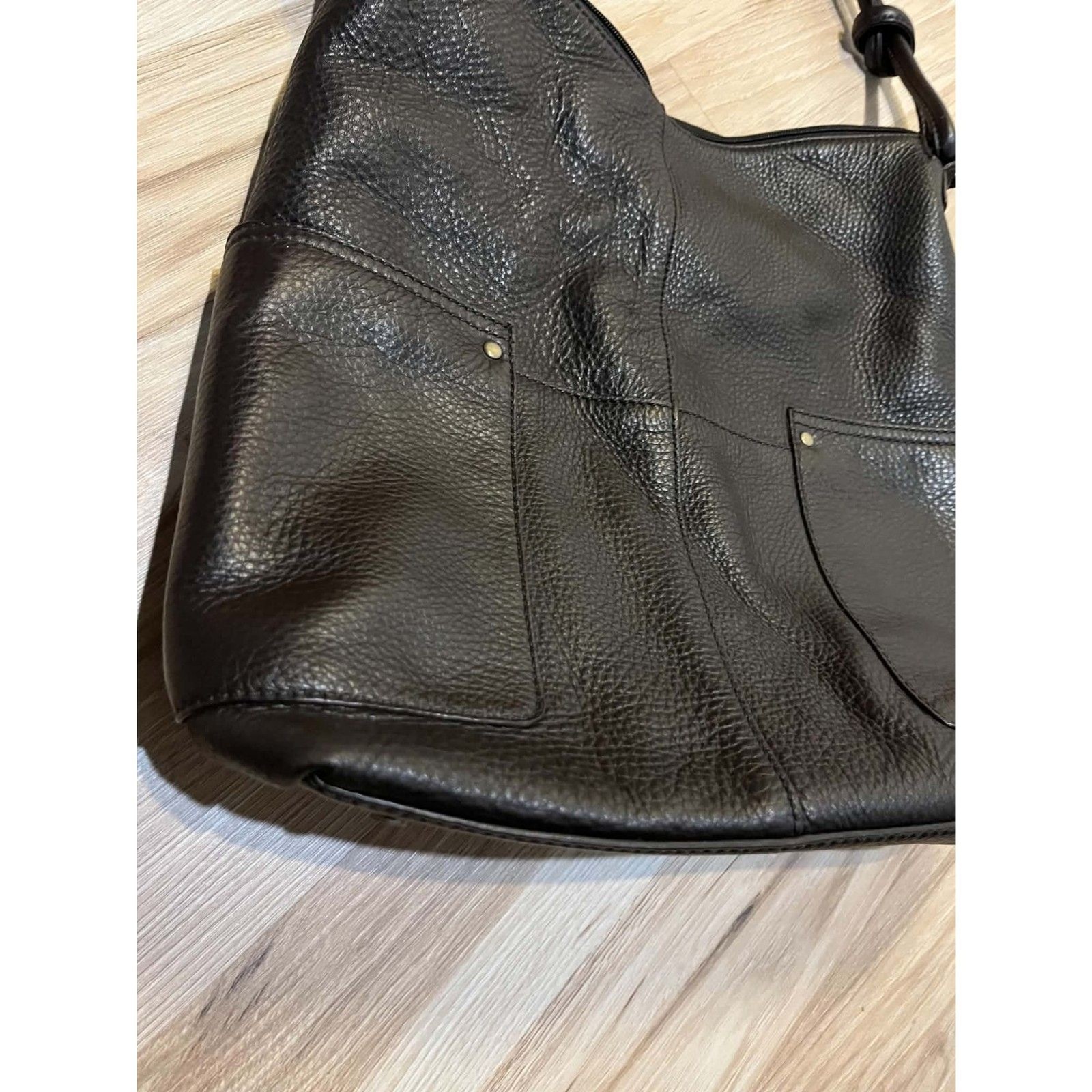 Vintage Eddie Bauer Brown Pebbled Leather Hobo Bag Slouchy Shoulder Purse Large