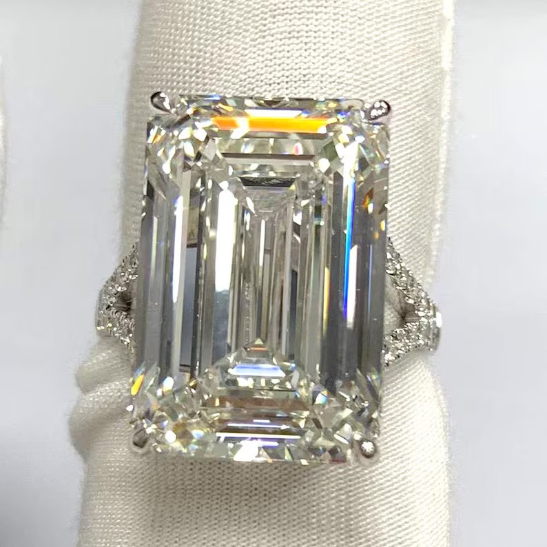 7.10Ct Emerald-Cut E/VS1 Lab Grown Diamond Solitaire Wedding Ring 14K White Gold