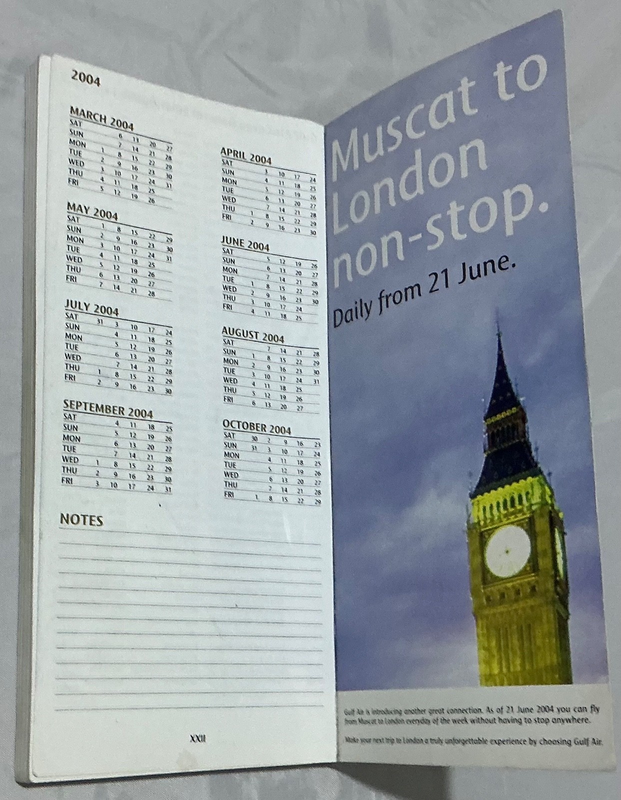Vintage Gulf Air Timetable 2004 - 28 March to 30 Oct Worldwide