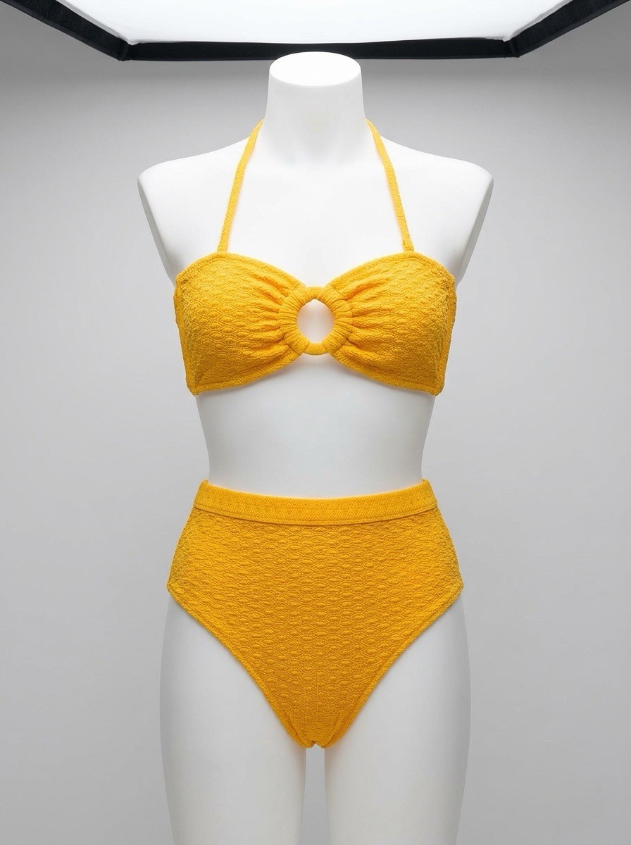 NWT Roxy Haleiwa Banded Textured Bikini Bottom & Top Golden Rod Medium 7-9