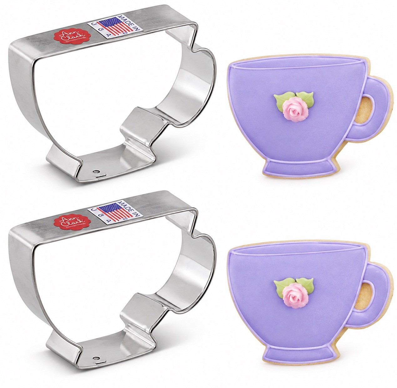 Set Of Two (2) Ann Clark Tea Cup Cookie Cutter  31/2 Inch Mafe In The USA