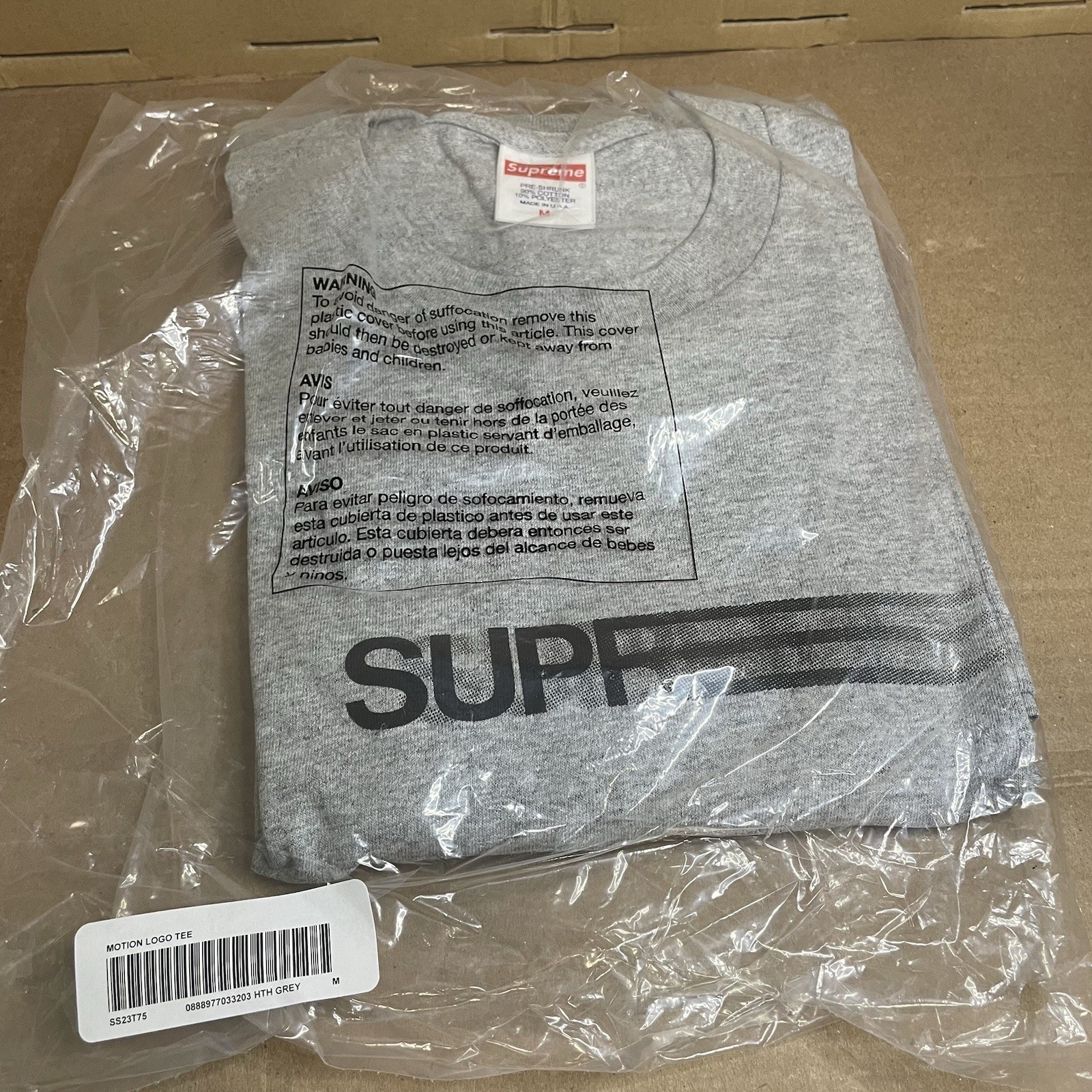 Brand New Gray Men’s Supreme Motion Tshirt Size Medium Ss23