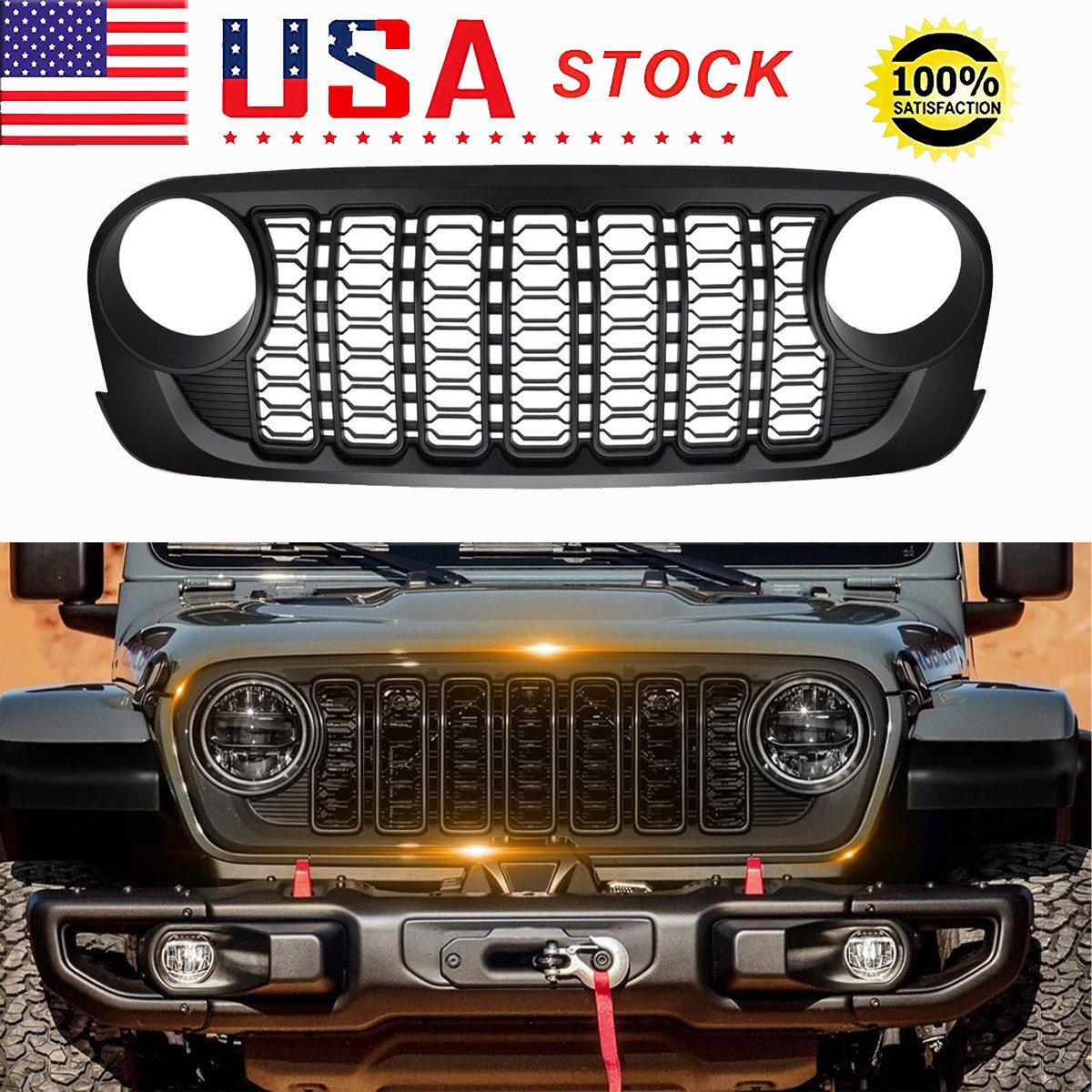 For Jeep Wrangler JK 2007-2017 Upgrade to 2024 JL Mesh Grille Front Grill Bumper