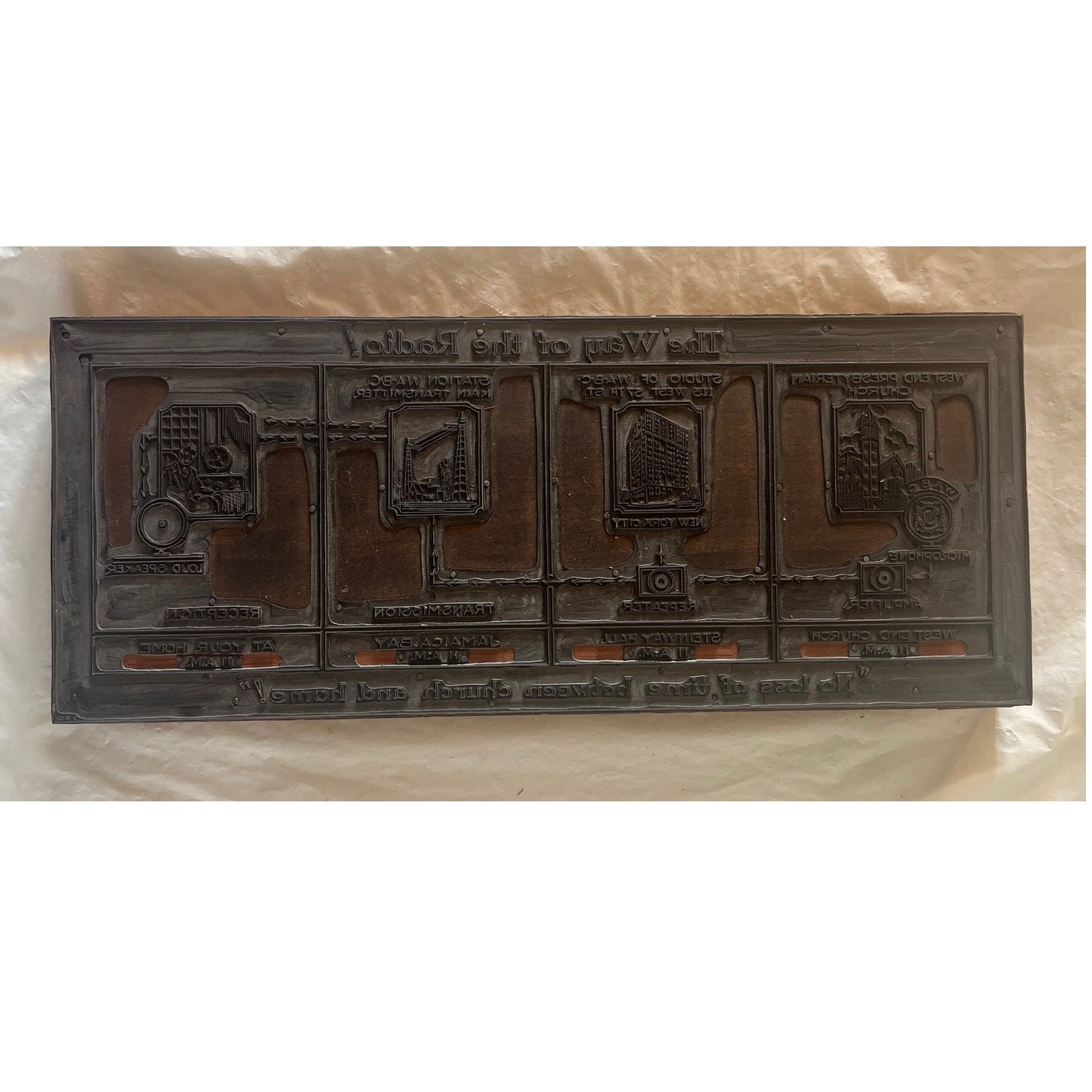 Antique 1929 WABC Radio Letterpress Printing Block NYC CBS Broadcasting 13\