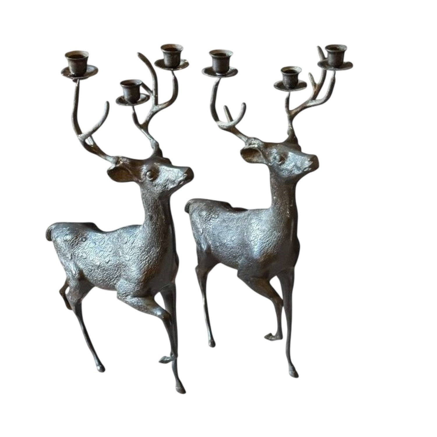 Monumental 19 Cast Metal Stag Candelabra, Rustic Lodge Decor, Set of 2 Monumental 19 Cast Metal Stag Candelabra, Rustic Lodge Decor, Set of 2