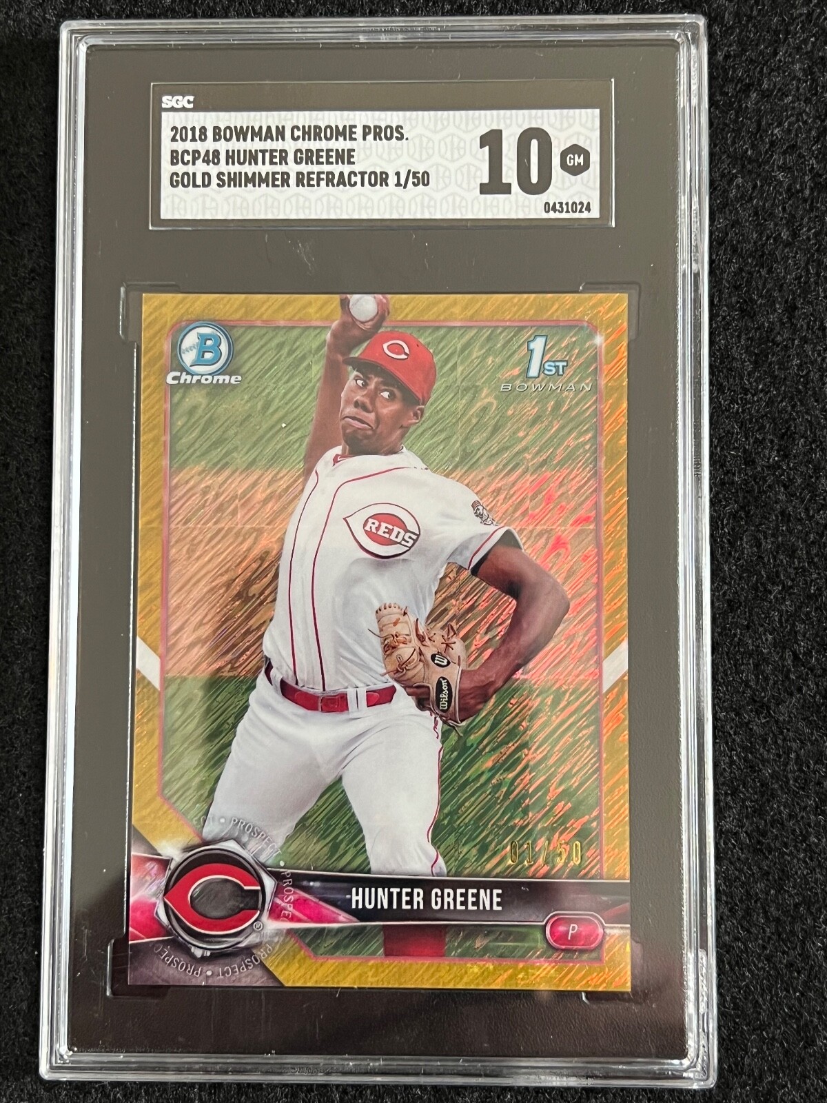 Hunter Greene 1ST OF PRINT # 1 /50 2018 Bowman Chrome  Gold Refractor RC SGC 10