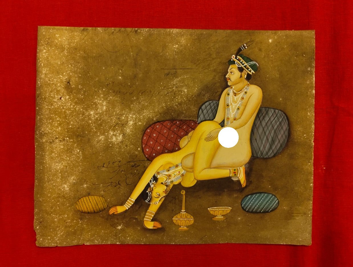Intricate Handmade Indian Erotic Love Scene Bedroom Decor Kamasutra Painting