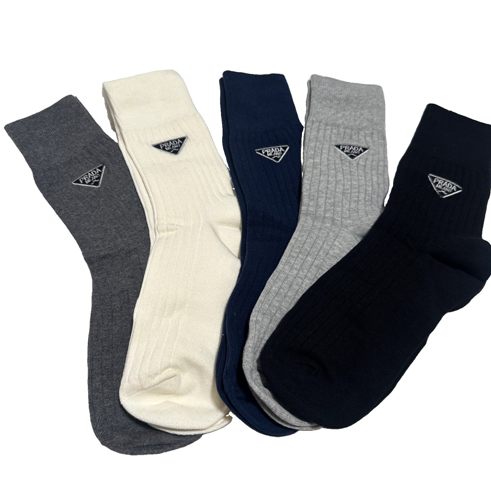 PRADA Multicolor Cotton Blend Triangle Logo Crew Socks Status